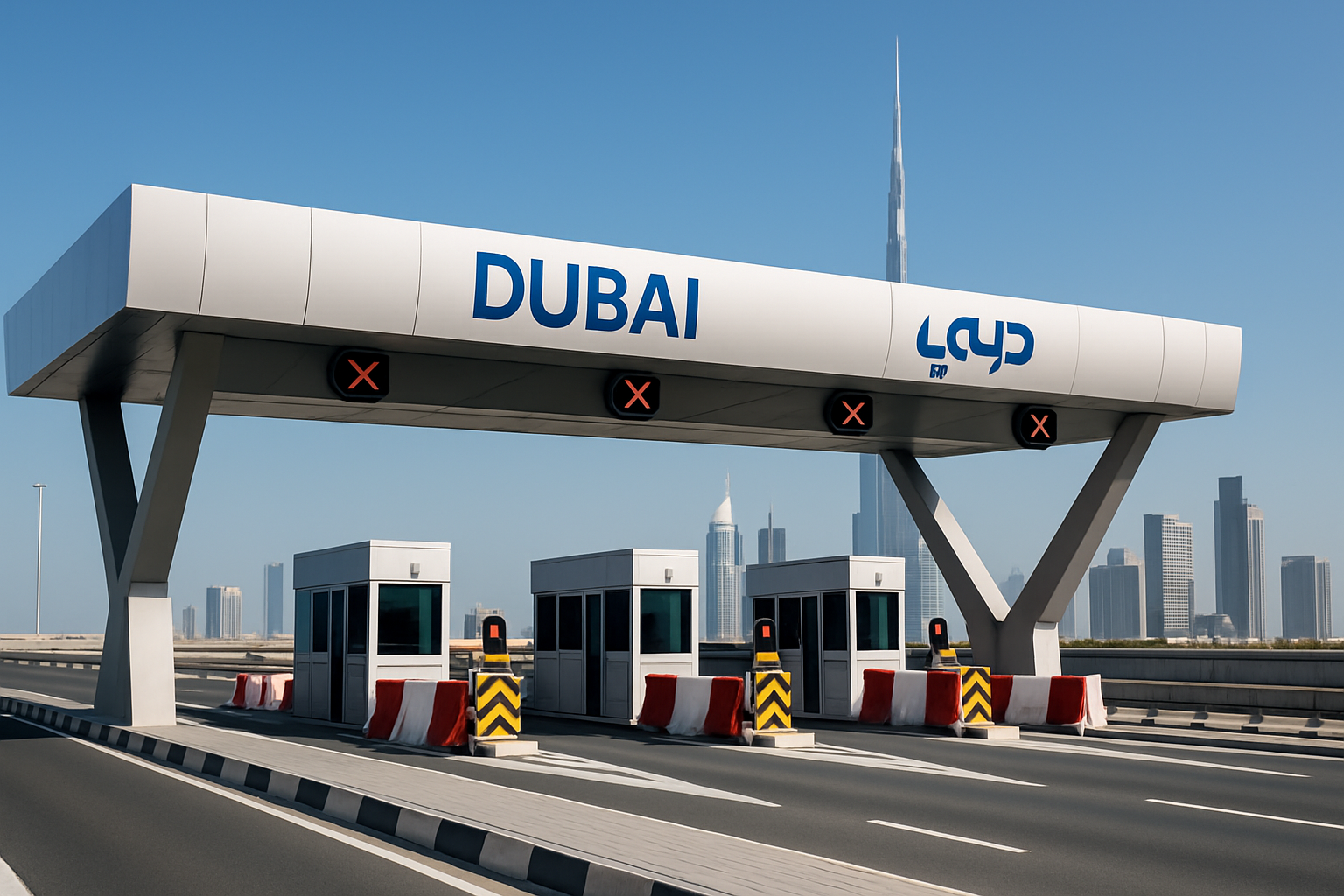 Modern toll gate on a Dubai highway